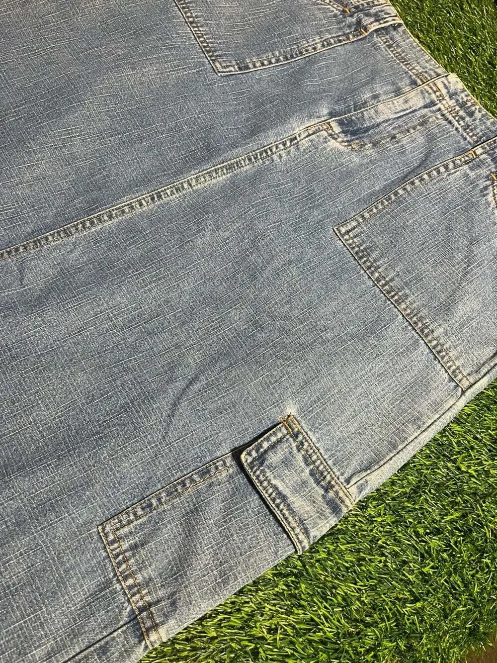 White Stag Denim Skirt Size 12 Petite Blue Light Stonewash Cargo Y2K